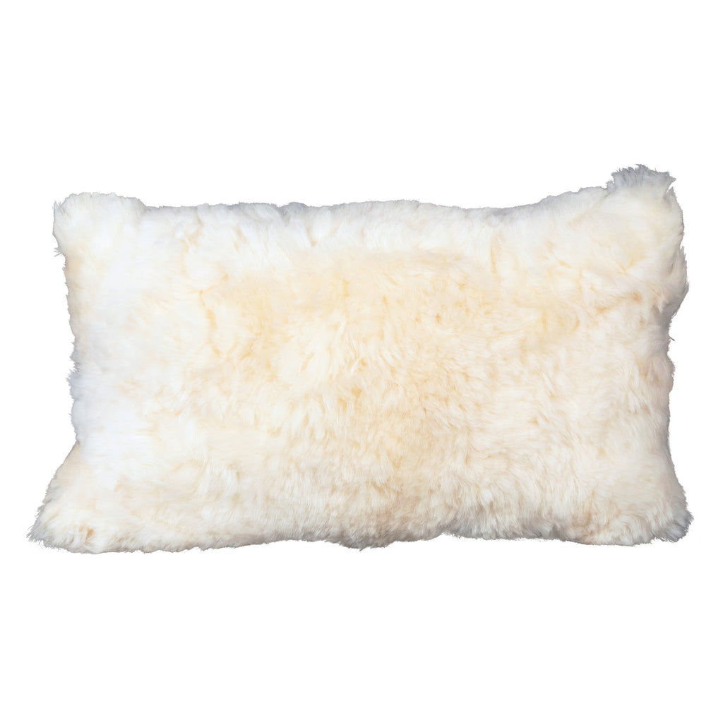 Spruce Natural Lamb Mohair Fur and Suede 12"x20" Kidney Throw Pillow, White