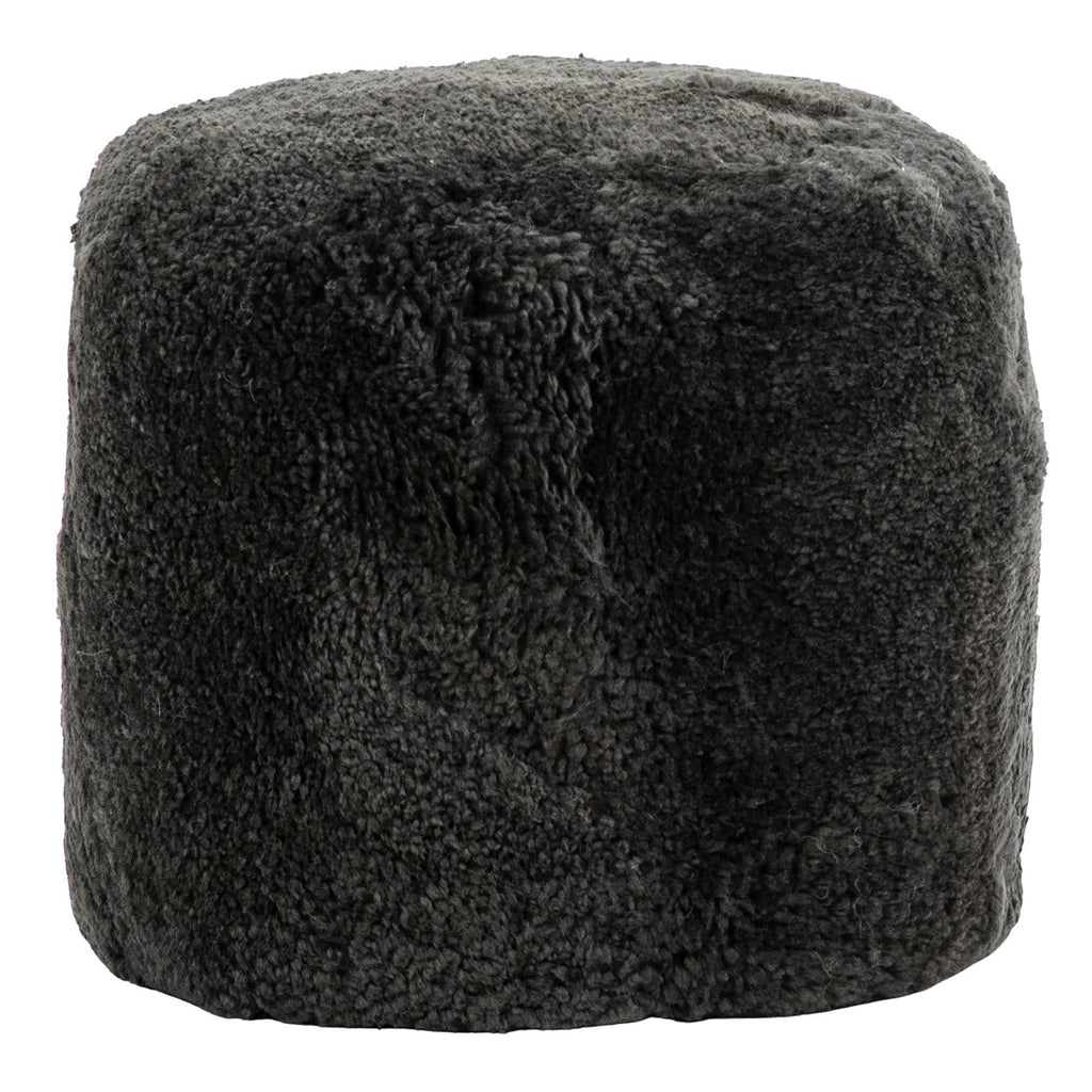 Chaz Long Hair New Zealand Wool Plush Round 18" Diameter Pouf, Dark Charcoal Grey