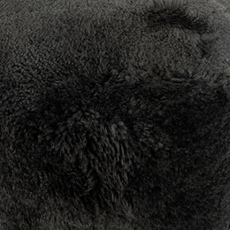 Chaz Long Hair New Zealand Wool Plush Round 18" Diameter Pouf, Dark Charcoal Grey