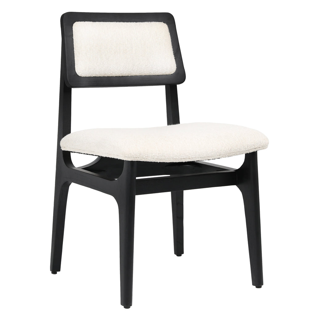 Barrett Ivory Linen Upholstered Modern Dining Side Chair with Black Mindi Wood Frame