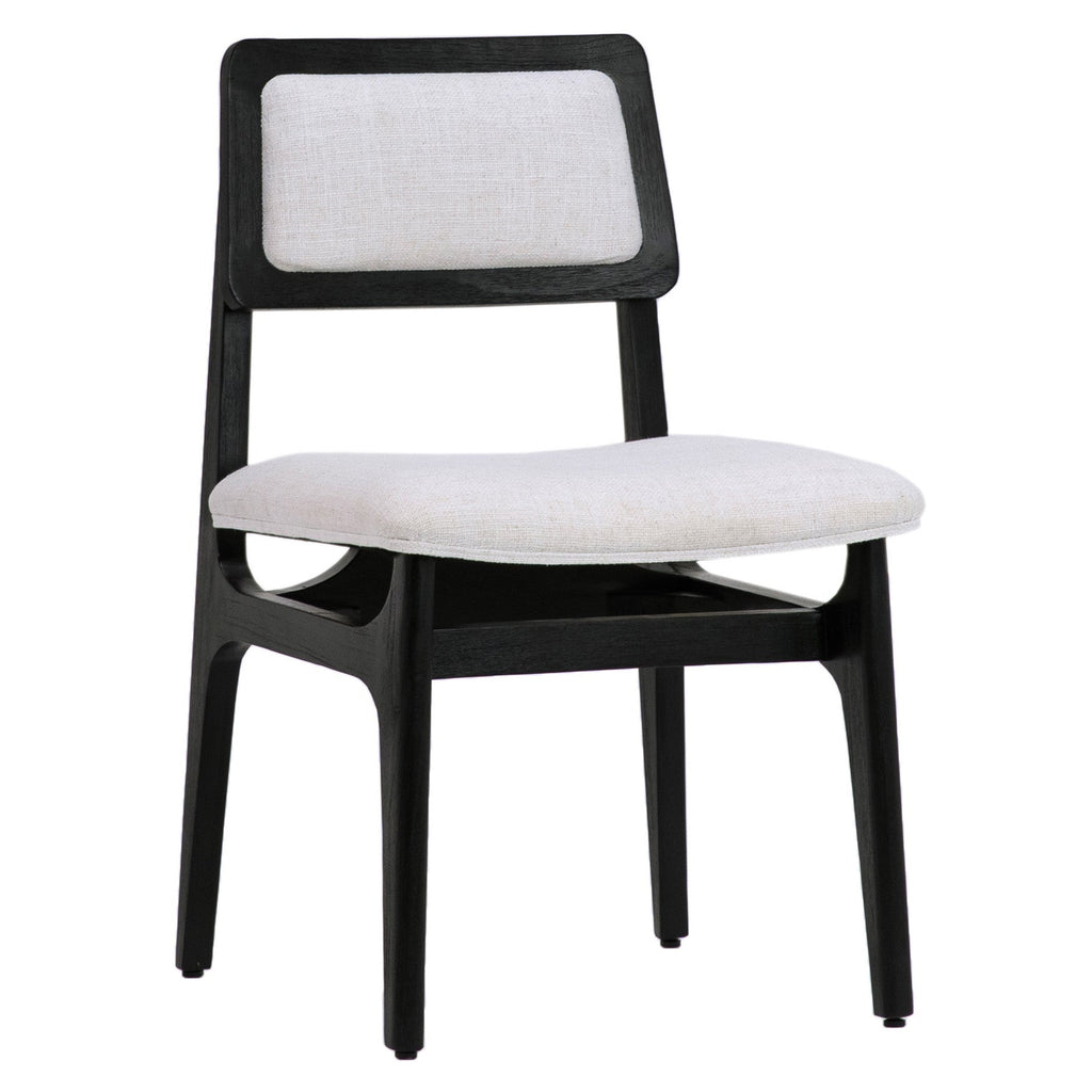 Barrett White Linen Upholstered Modern Dining Side Chair with Black Mindi Wood Frame