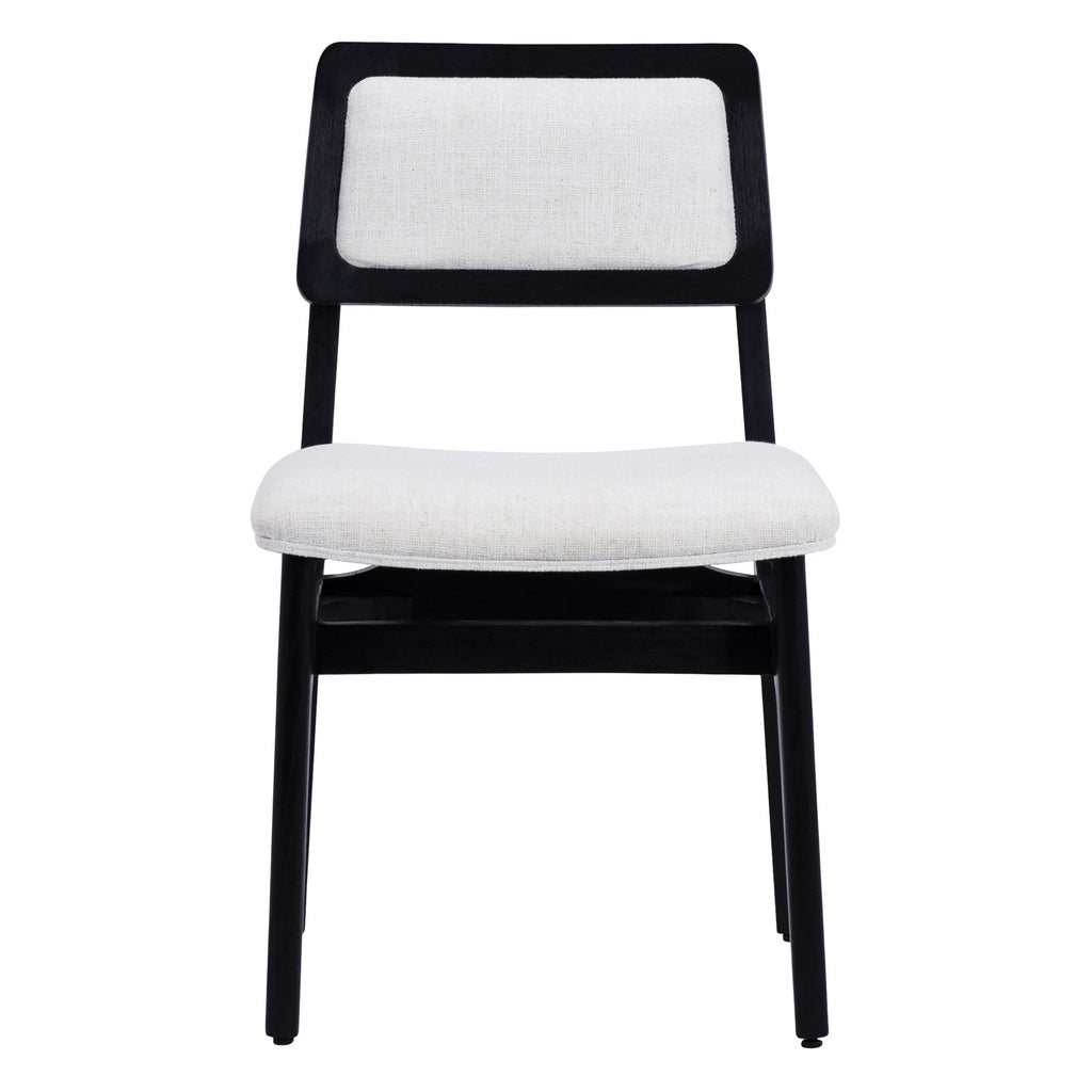 Barrett White Linen Upholstered Modern Dining Side Chair with Black Mindi Wood Frame