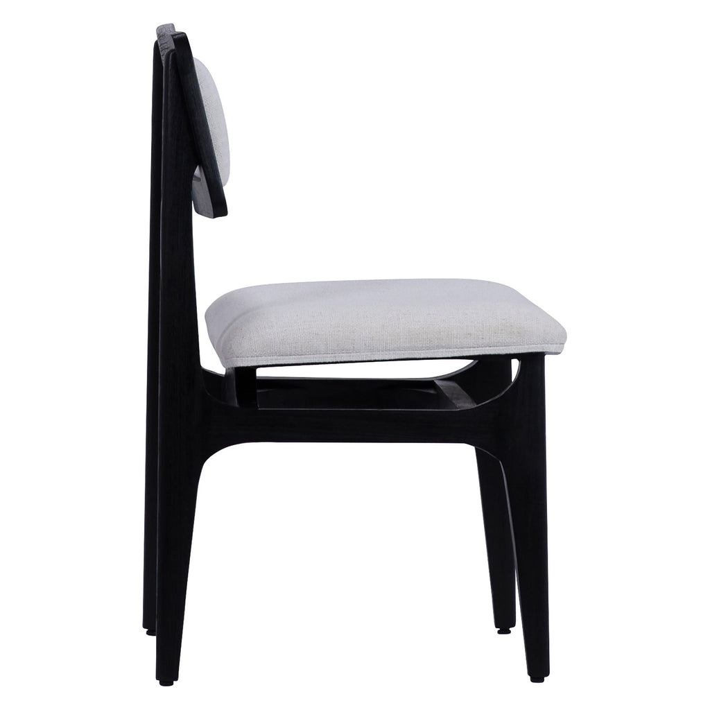 Barrett White Linen Upholstered Modern Dining Side Chair with Black Mindi Wood Frame