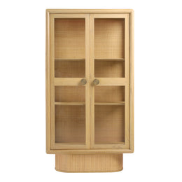 Crispa Cabinet Mindi Wood Veneer, Rattan and Metal - Natural and Brass Pulls