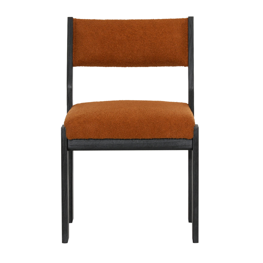 Elijah Dining Chair Set of 2 Boucle Upholstery and Mindi Wood - Rust and Black