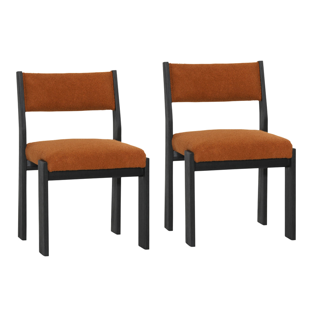 Elijah Dining Chair Set of 2 Boucle Upholstery and Mindi Wood - Rust and Black
