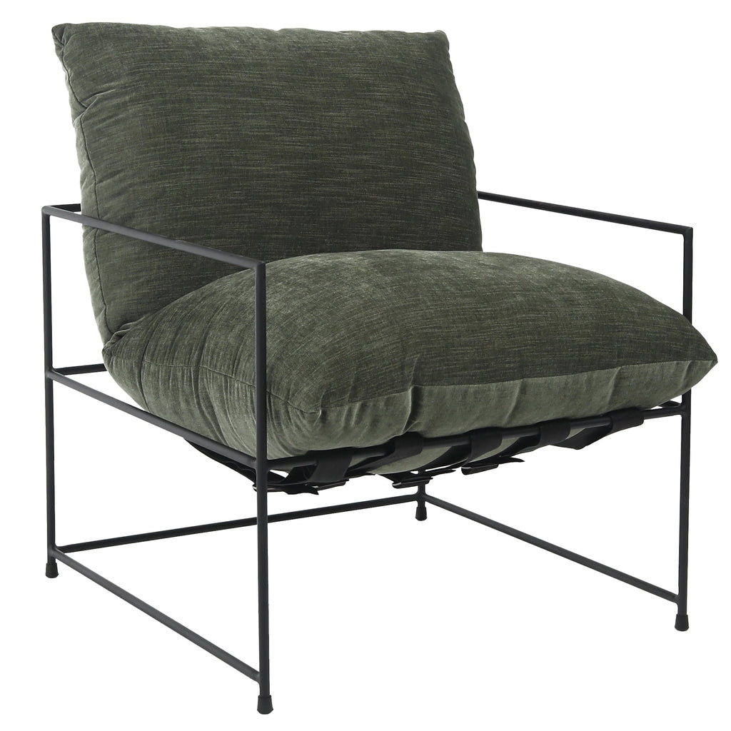 Brooks Black Iron Hammock Style Occasional Chair with Green Cushion