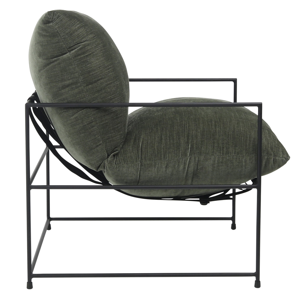 Brooks Black Iron Hammock Style Occasional Chair with Green Cushion