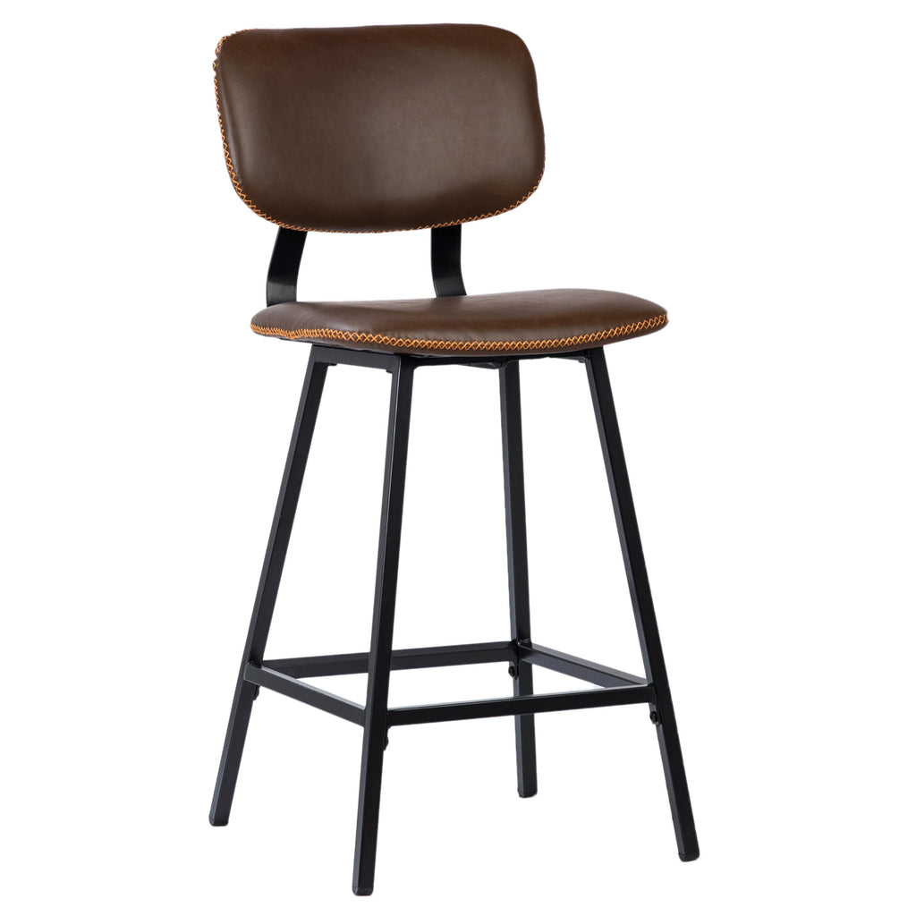 Mason Black Iron and Vintage Brown Vegan Leather Upholstered Dining Counter Stool