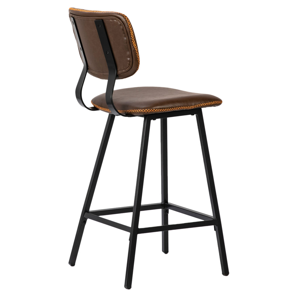 Mason Black Iron and Vintage Brown Vegan Leather Upholstered Dining Counter Stool