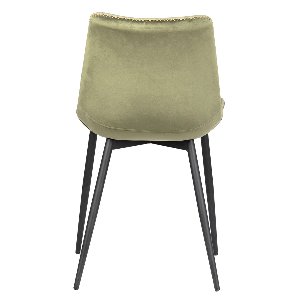 Hazel Velvet Upholstered Dining Side Chair in Olive Green with Black Peg Legs