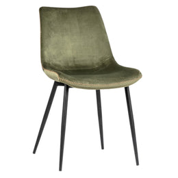 Hazel Velvet Upholstered Dining Side Chair in Olive Green with Black Peg Legs