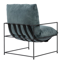 Manlo Modern Black Iron and Dark Grey Cotton Blend Upholstered Arm Chair