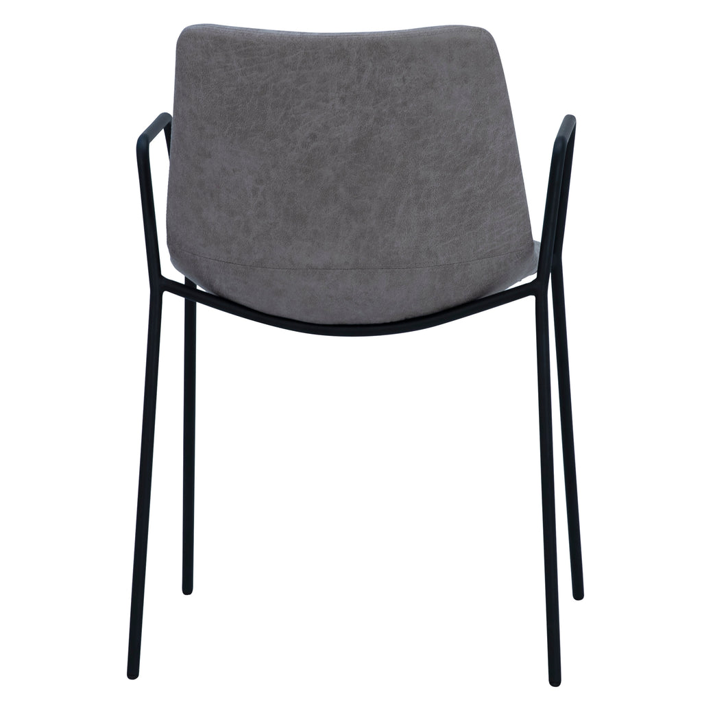 Dean Two-Toned Modern Stone Grey Vegan Leather and Matte Black Iron Framed Dining Arm Chair