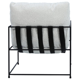 Manlo Modern Black Iron and White Sheep Skin Upholstered Arm Chair