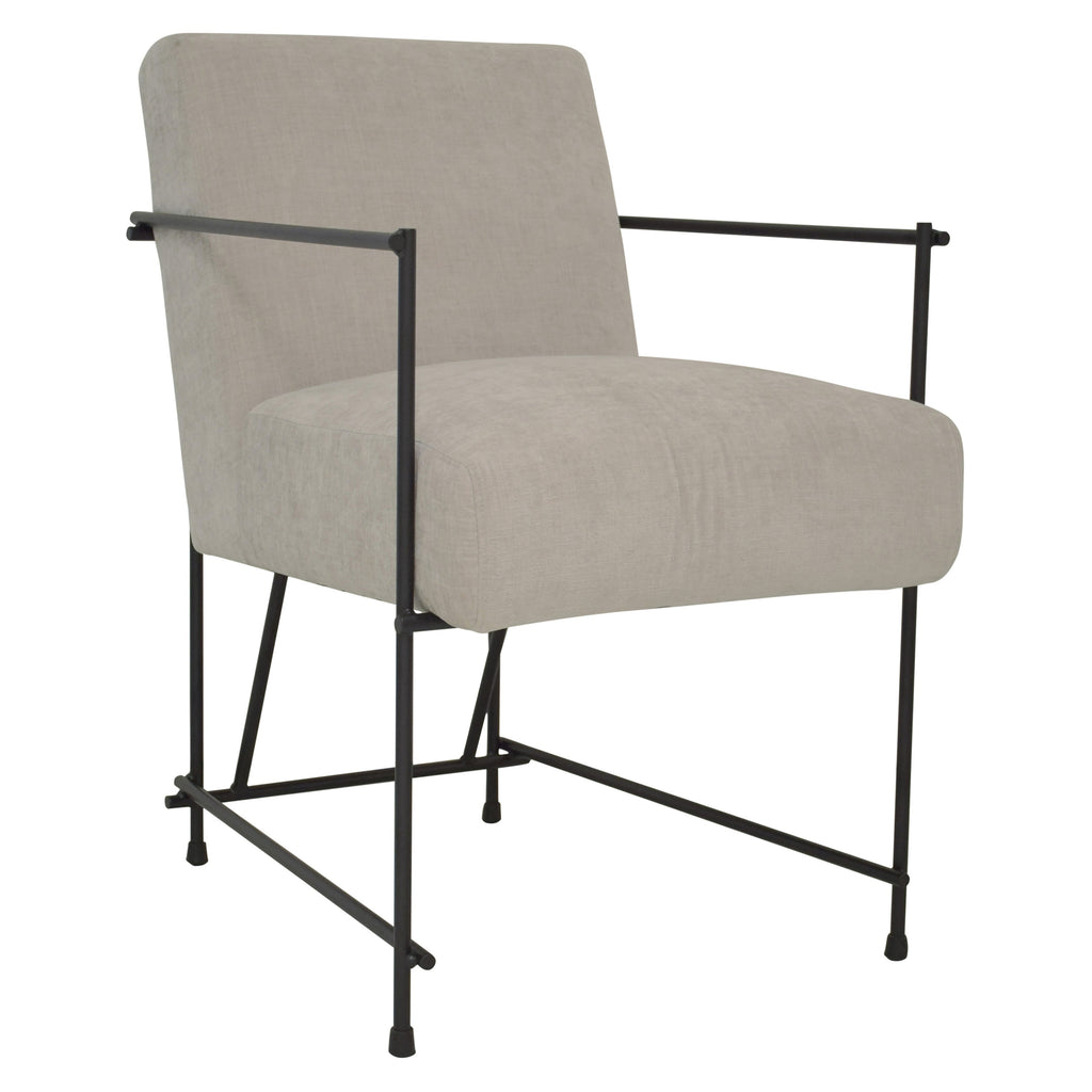 Samuel Chenille Upholstered and Black Steel Framed Dining Arm Chair in Taupe Grey