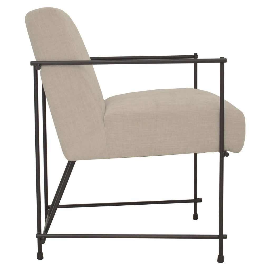 Samuel Chenille Upholstered and Black Steel Framed Dining Arm Chair in Taupe Grey