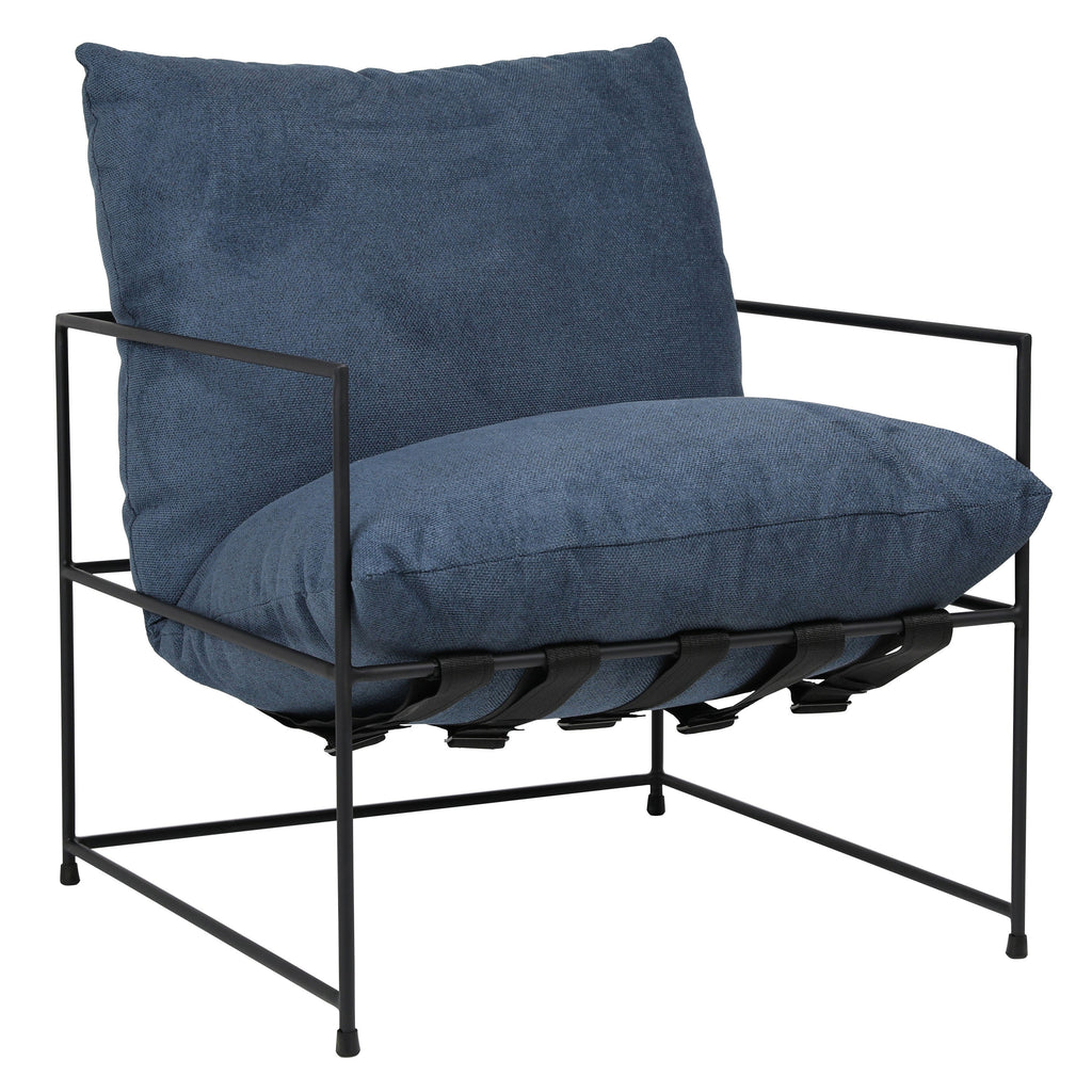 Brooks Black Iron Hammock Style Occasional Chair with Blue Cushion