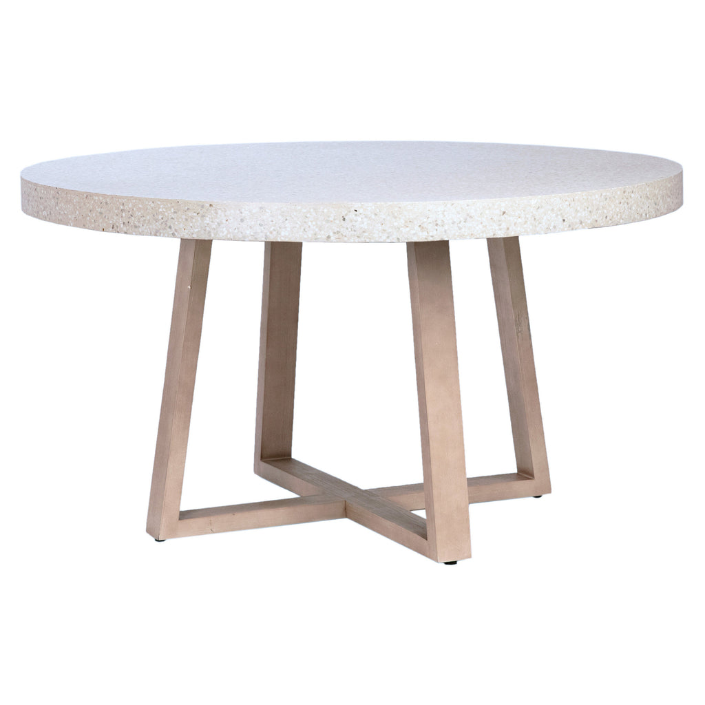 Aiden 55" Round White Terrazzo and Acacia Dining Table