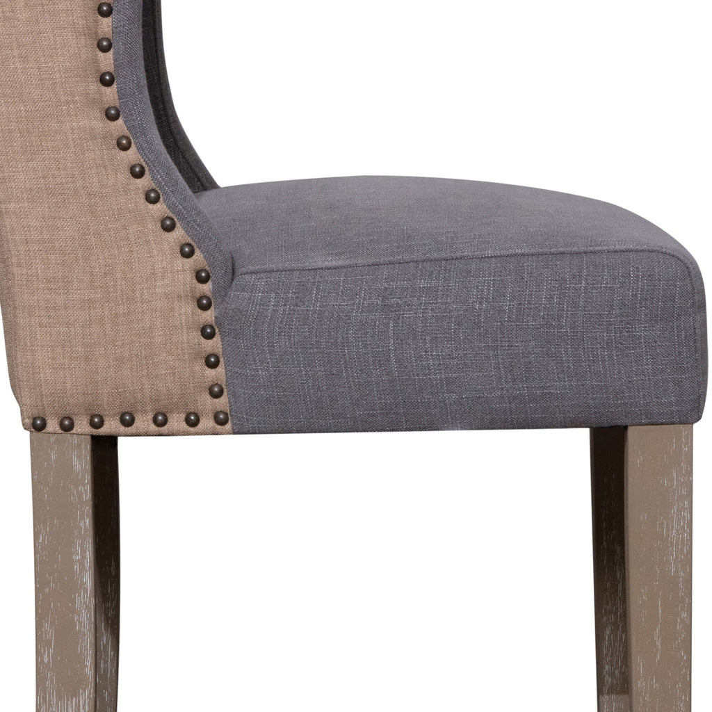 Abel Two-Toned Jute and Light Grey Performance Linen Wingback Barstool