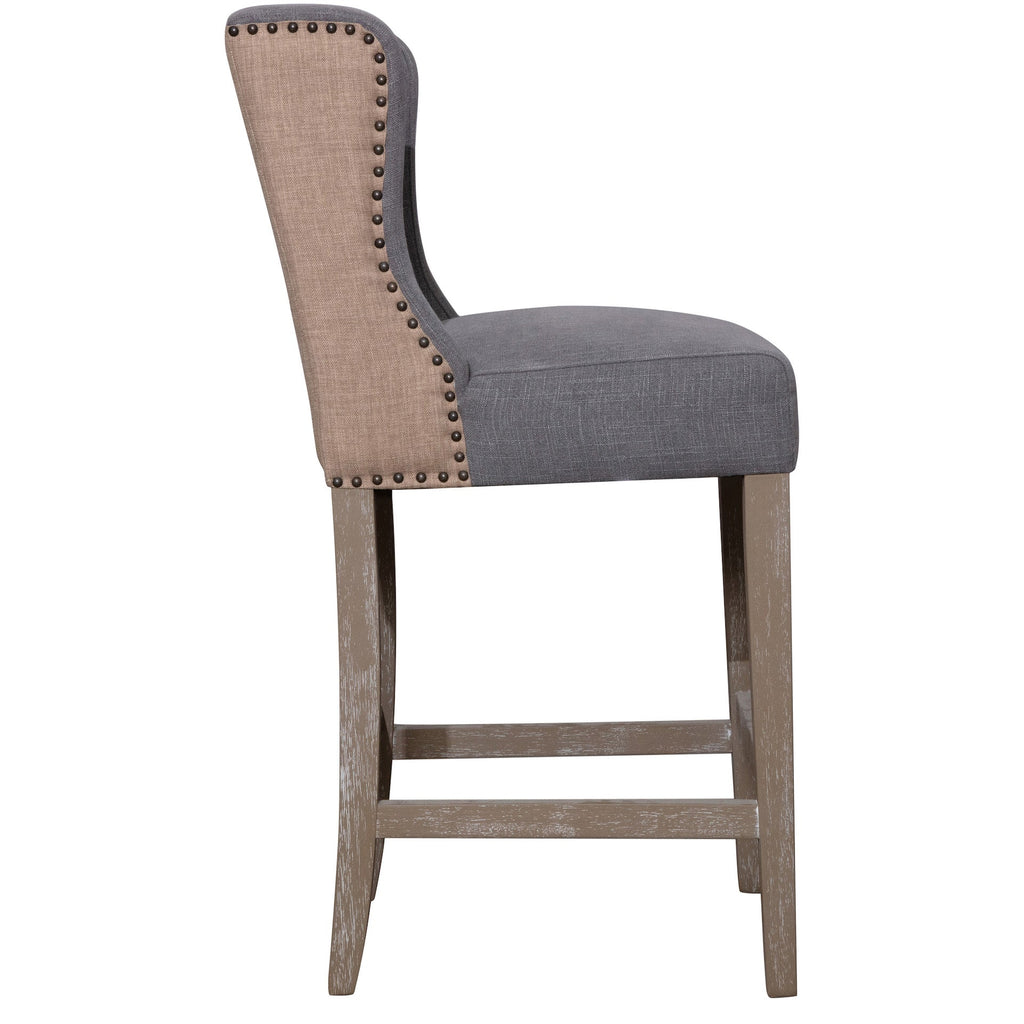 Abel Two-Toned Jute and Light Grey Performance Linen Wingback Barstool