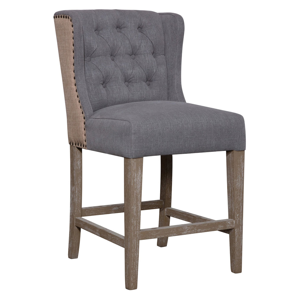 Abel Two-Toned Jute and Light Grey Performance Linen Wingback Counter Stool