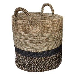 Nala Woven Seagrass Two-Tone Baskets with Black Accent, Set of 3