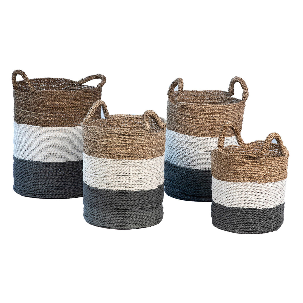 Himiko Hand Woven Tri-Colored Sea Grass Nesting Storage Baskets, Set of 4