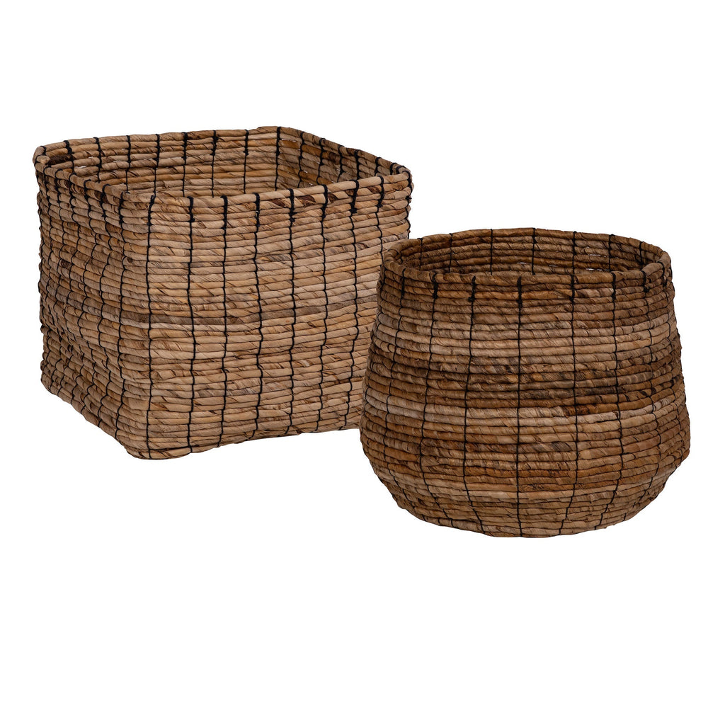 Kamielle Banana Fiber and Black Cotton Rope Hand Woven Square Shaped Storage Basket