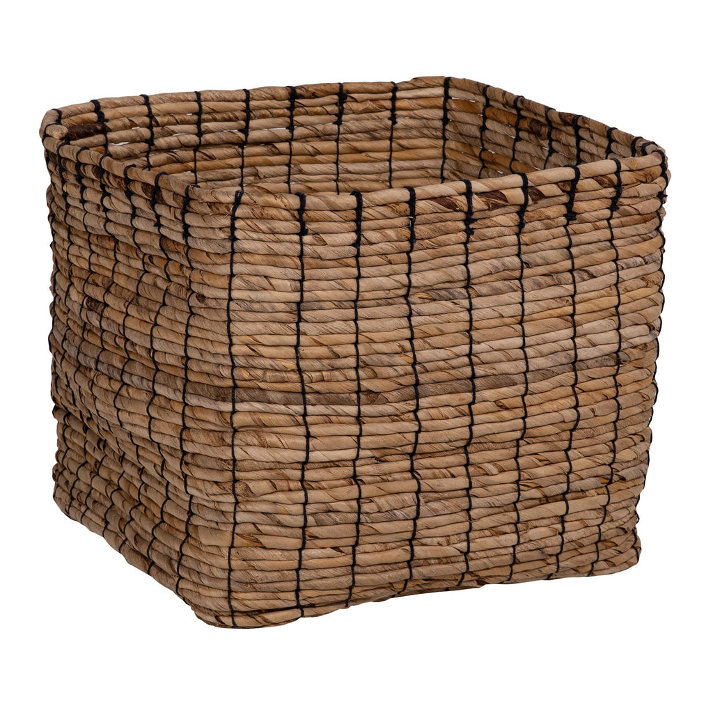 Kamielle Banana Fiber and Black Cotton Rope Hand Woven Square Shaped Storage Basket