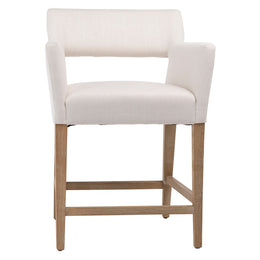 Bennett White Linen Narrow Track Arm Dining Counter Stool with Cut out