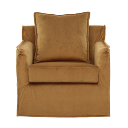 Blanc Swivel Chair Polyester Velvet Upholstery and Birch Wood Frame - Mustard