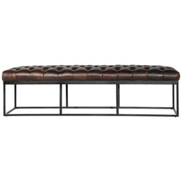 Raelynn Tufted Top Grain Leather 75" Bench with Iron Base
