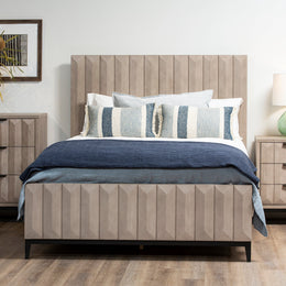 Emilia Medium Brown Pine Modern Panel Bed, Eastern King