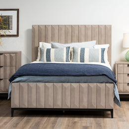 Emilia Grey Wash Pine Modern Panel Bed, Queen
