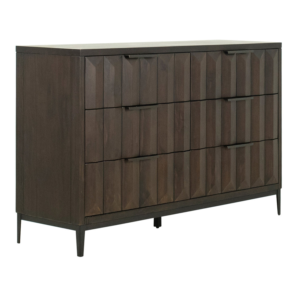 Emilia Medium Brown Pine Modern 6-Drawer Storage Dresser