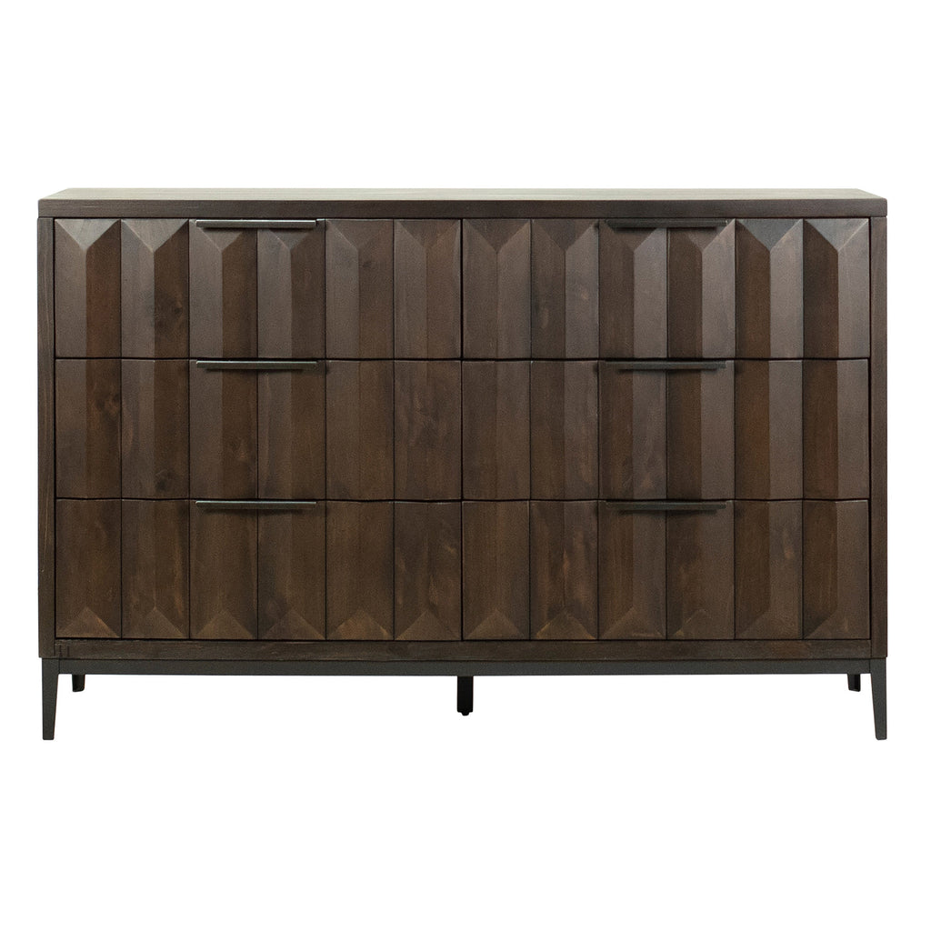 Emilia Medium Brown Pine Modern 6-Drawer Storage Dresser