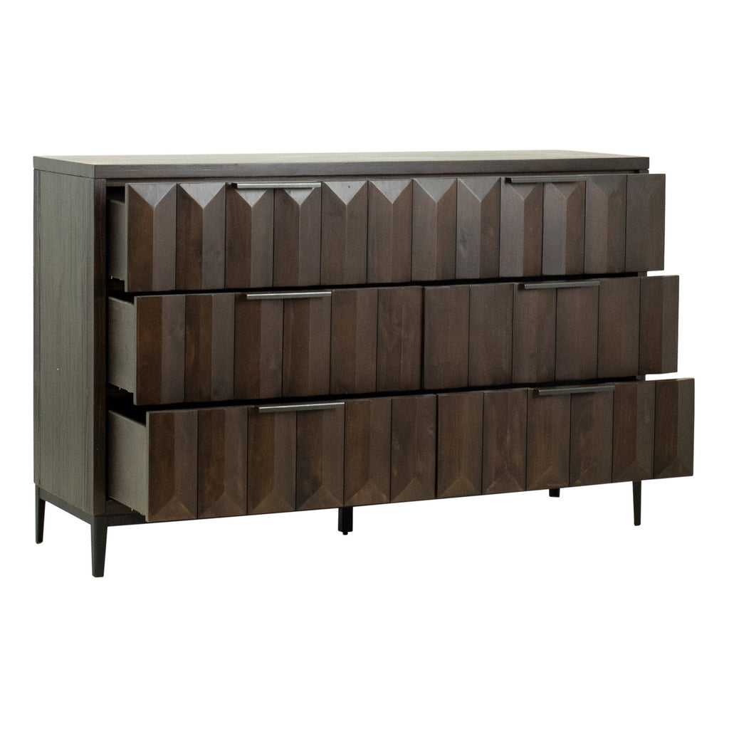 Emilia Medium Brown Pine Modern 6-Drawer Storage Dresser