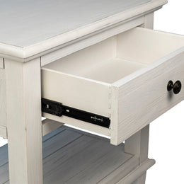 Xander Reclaimed Acacia White Wash Coastal Drawer and Shelf Storage Nightstand with Iron Hardware