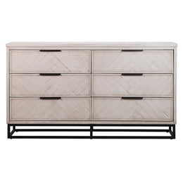 Vincent Light Wash Acacia and Black Iron 6-Drawer Dresser with Harringbone Door Fronts