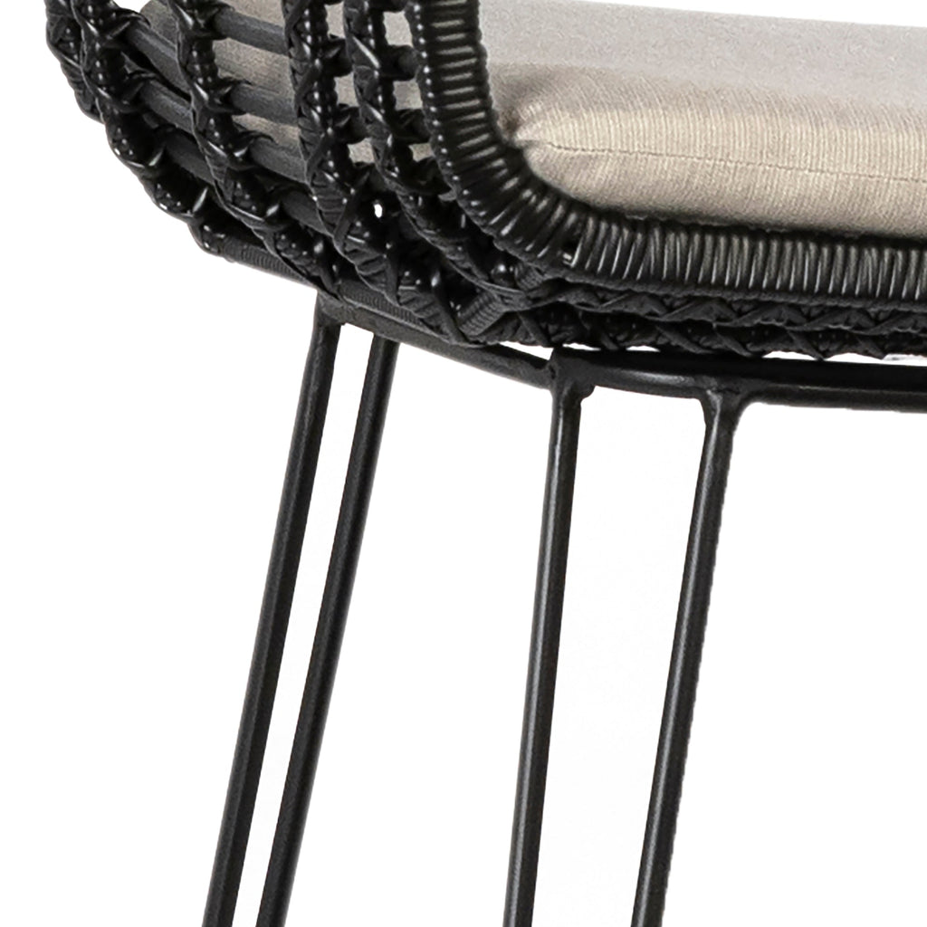 Harper Indoor-Outdoor Black Synthetic Rattan and Iron with Cream Cushion Counter Stool, Set of 2