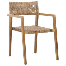 Chloe Indoor-Outdoor Natural Finish Teak and Synthetic Rattan Arm Chair, Set of 2