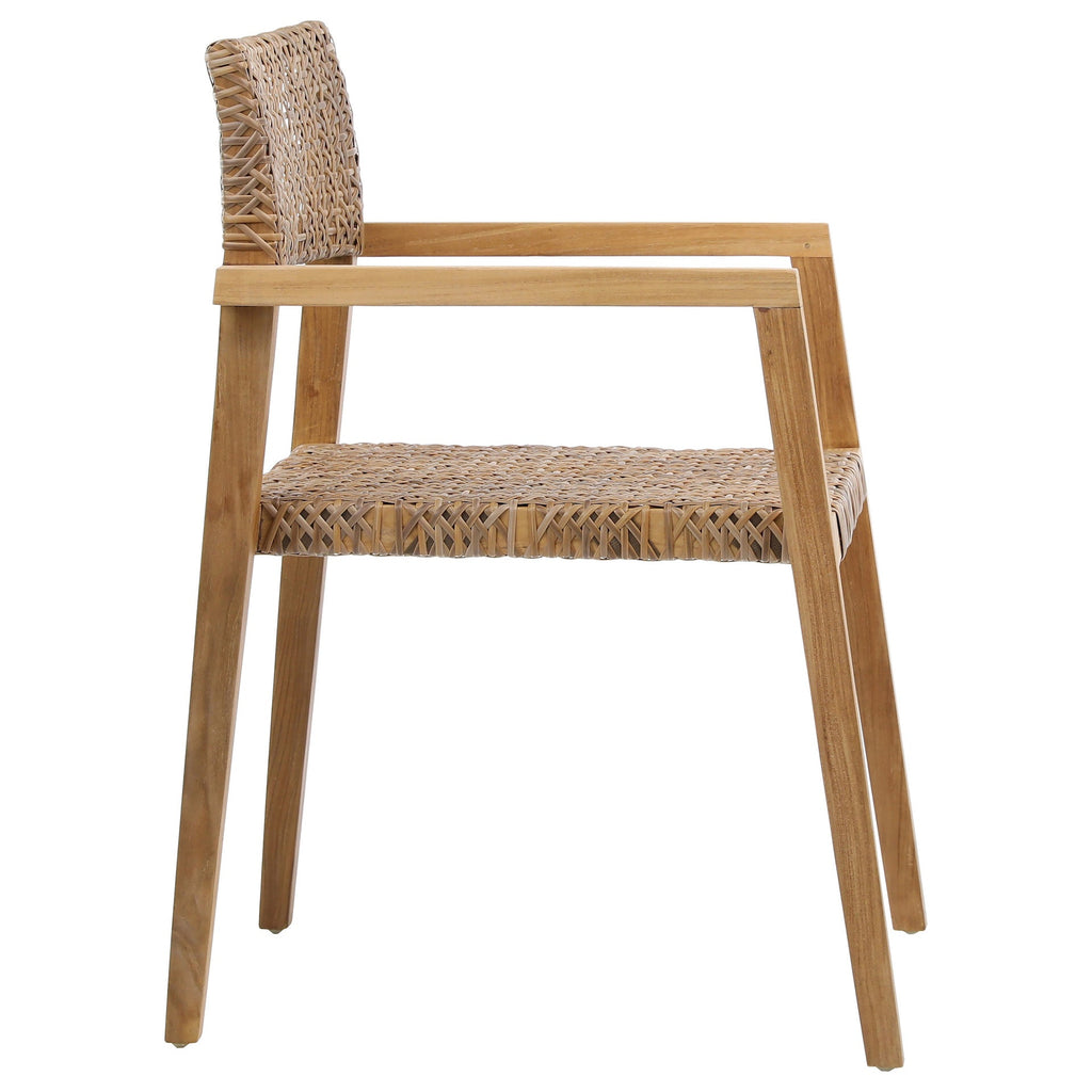 Chloe Indoor-Outdoor Natural Finish Teak and Synthetic Rattan Arm Chair, Set of 2