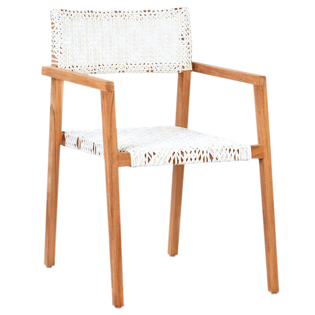 Chloe Indoor-Outdoor Natural Finish Teak and White Synthetic Rattan Arm Chair, Set of 2