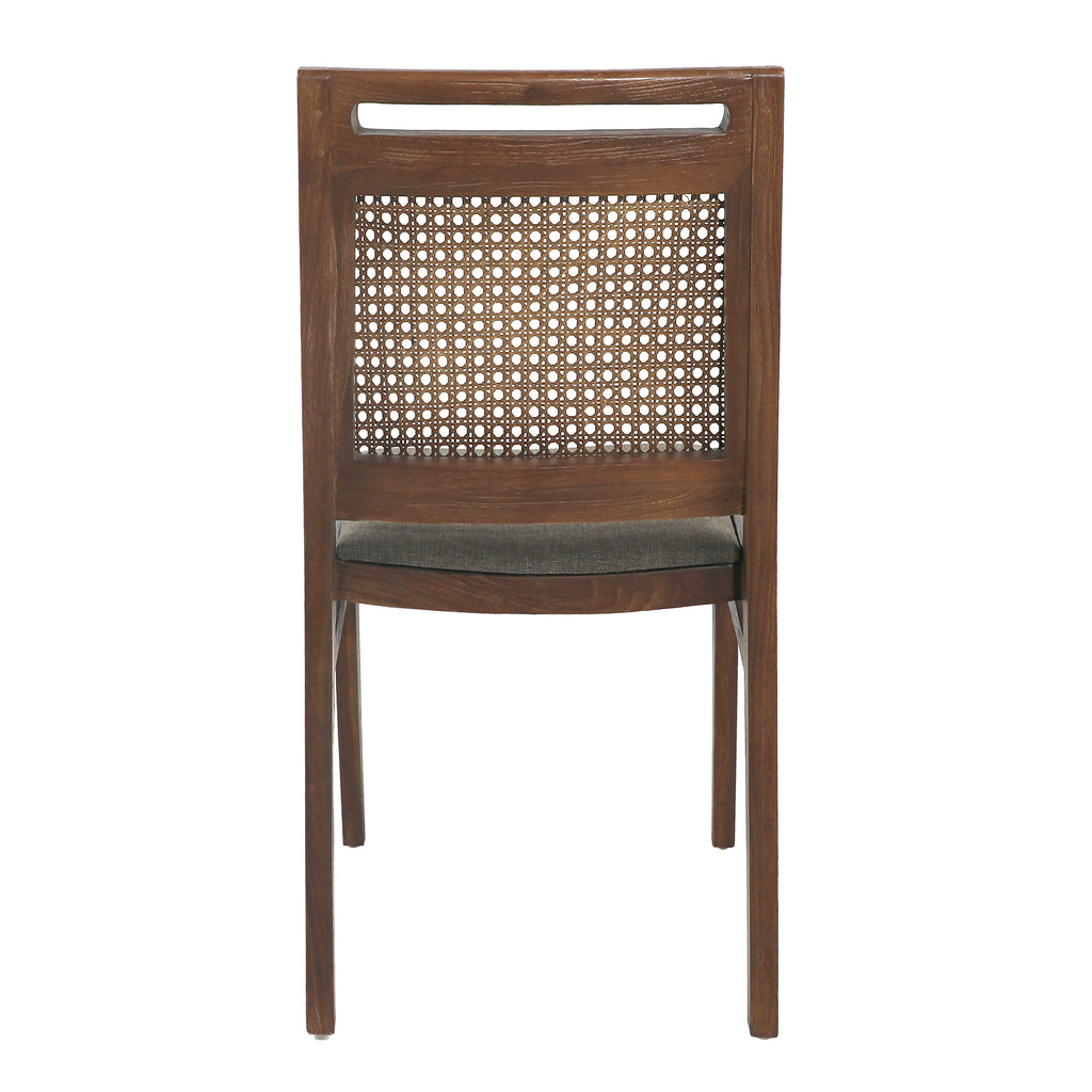Brida Dining Chair Set of 2 Teak Wood, Cane and Upholstered Seat - Medium Brown and Taupe