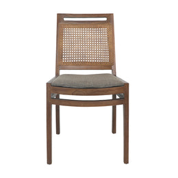 Brida Dining Chair Set of 2 Teak Wood, Cane and Upholstered Seat - Medium Brown and Taupe