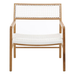 Chloe Natural Teak and White Synthetic Rattan Occasional Arm Chair