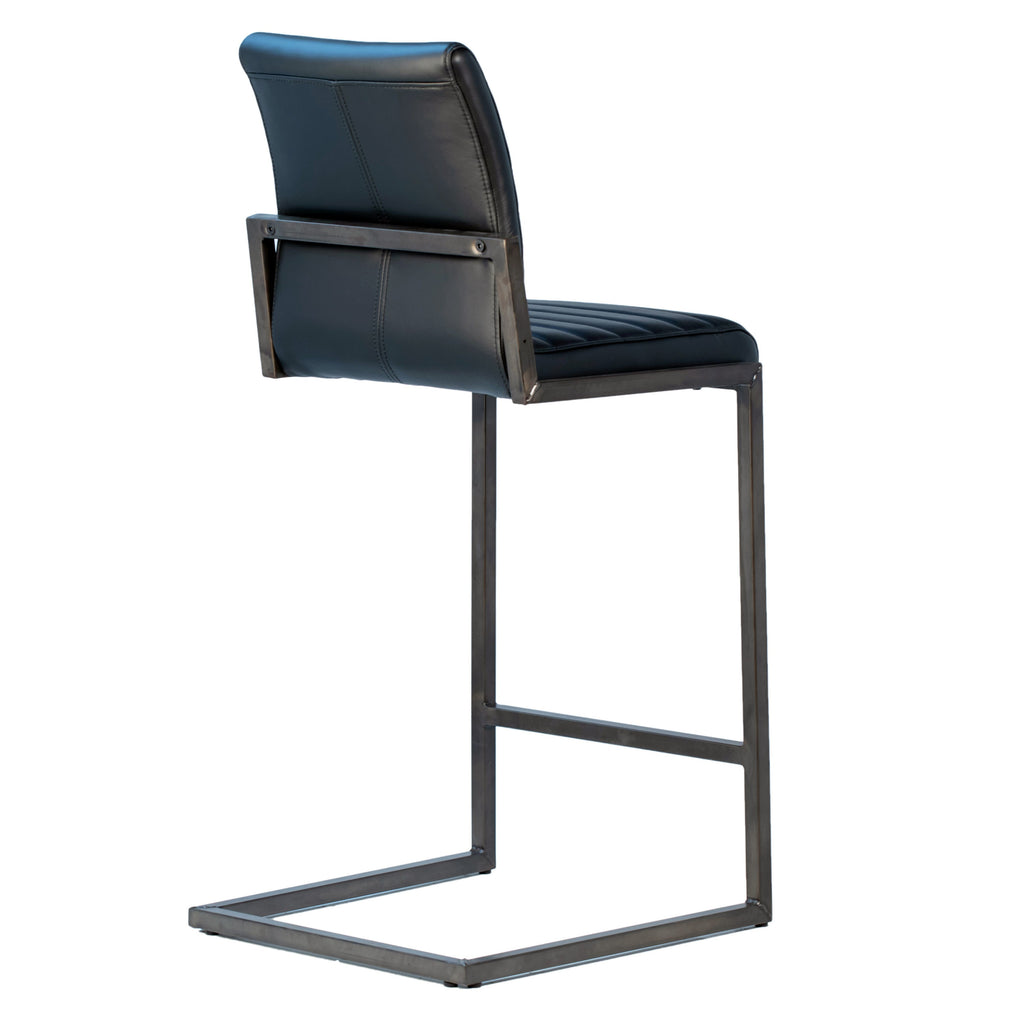 Greyson Genuine Full Grain Leather and Steel Modern Counter Stool in Black