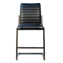 Greyson Genuine Full Grain Leather and Steel Modern Counter Stool in Black