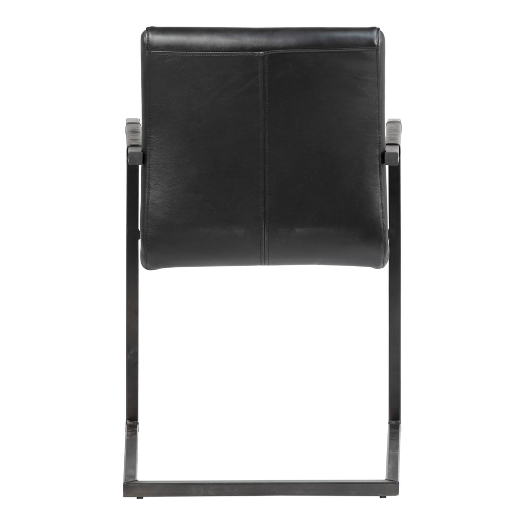 Greyson Genuine Full Grain Leather and Steel Modern Dining Arm Chair in Black
